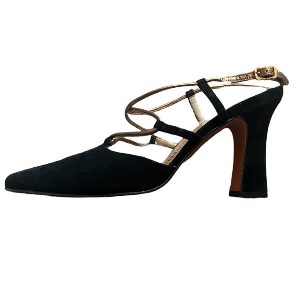 Salvatore Ferragamo Suede Leather Gold Strappy Pumps Sandals Heels 7.5B